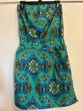 Collective Concepts Turquoise & Blue Strapless Printed Sundress